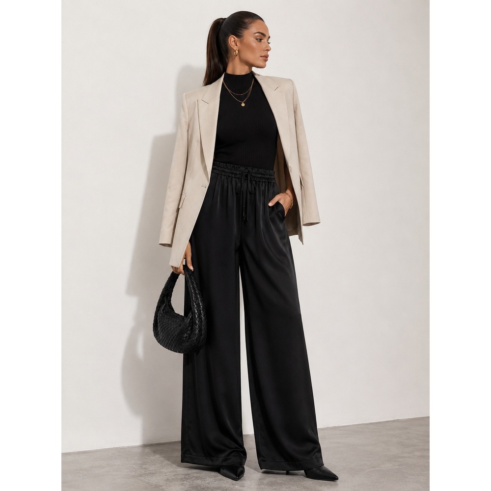 Philosophy Woman Black Satin Wide Leg Pull On Pants Plus Size 2X NWT